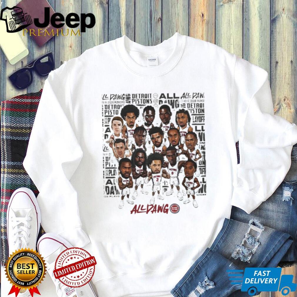 Detroit Pistons All Dawg Team Cartoon Roster Basketball T Shirt