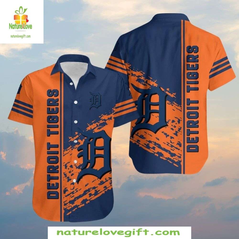 Detroit Tigers Hawaiian Shirt Orange Blue Stylish Baseball Apparel