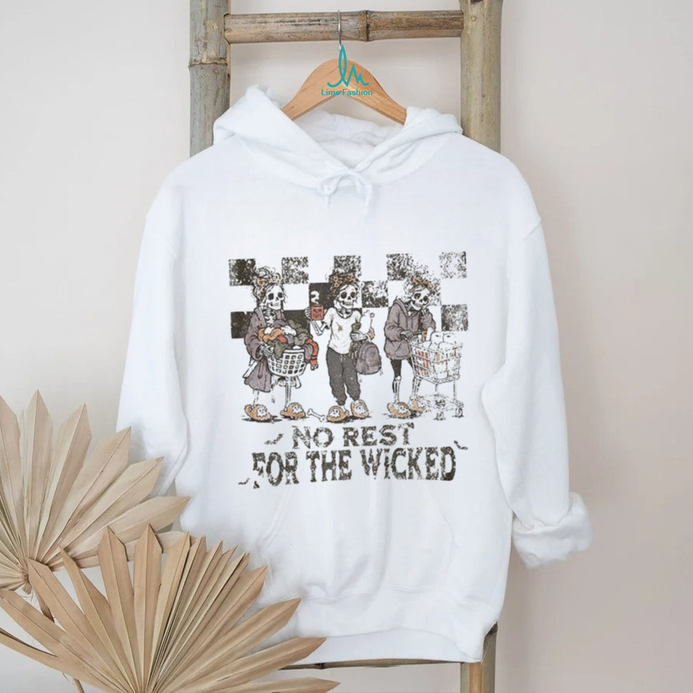 Distressed Halloween skeleton no rest for the wicked shirt