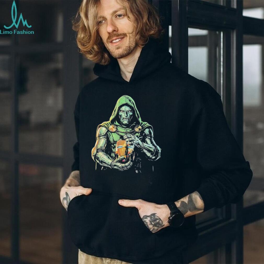 Doctor Doom Marvel holding Iron Man broken mask illustrated shirt