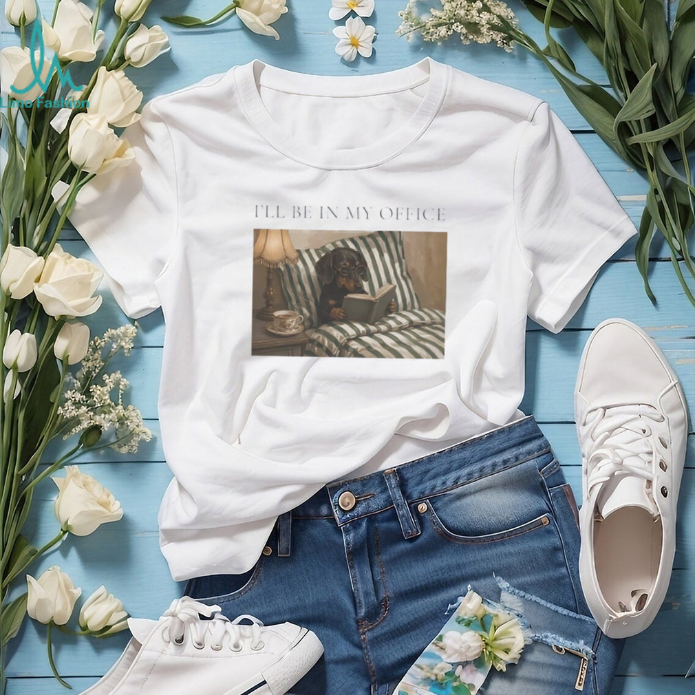 Dog reading book I’ll be in my office shirt