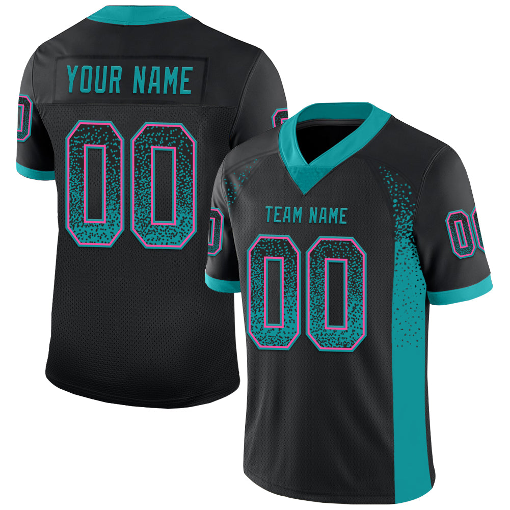 Custom Black Teal-Pink Drift Fashion Football Jersey