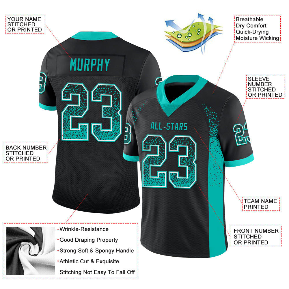 Custom Black Aqua-White Drift Fashion Football Jersey