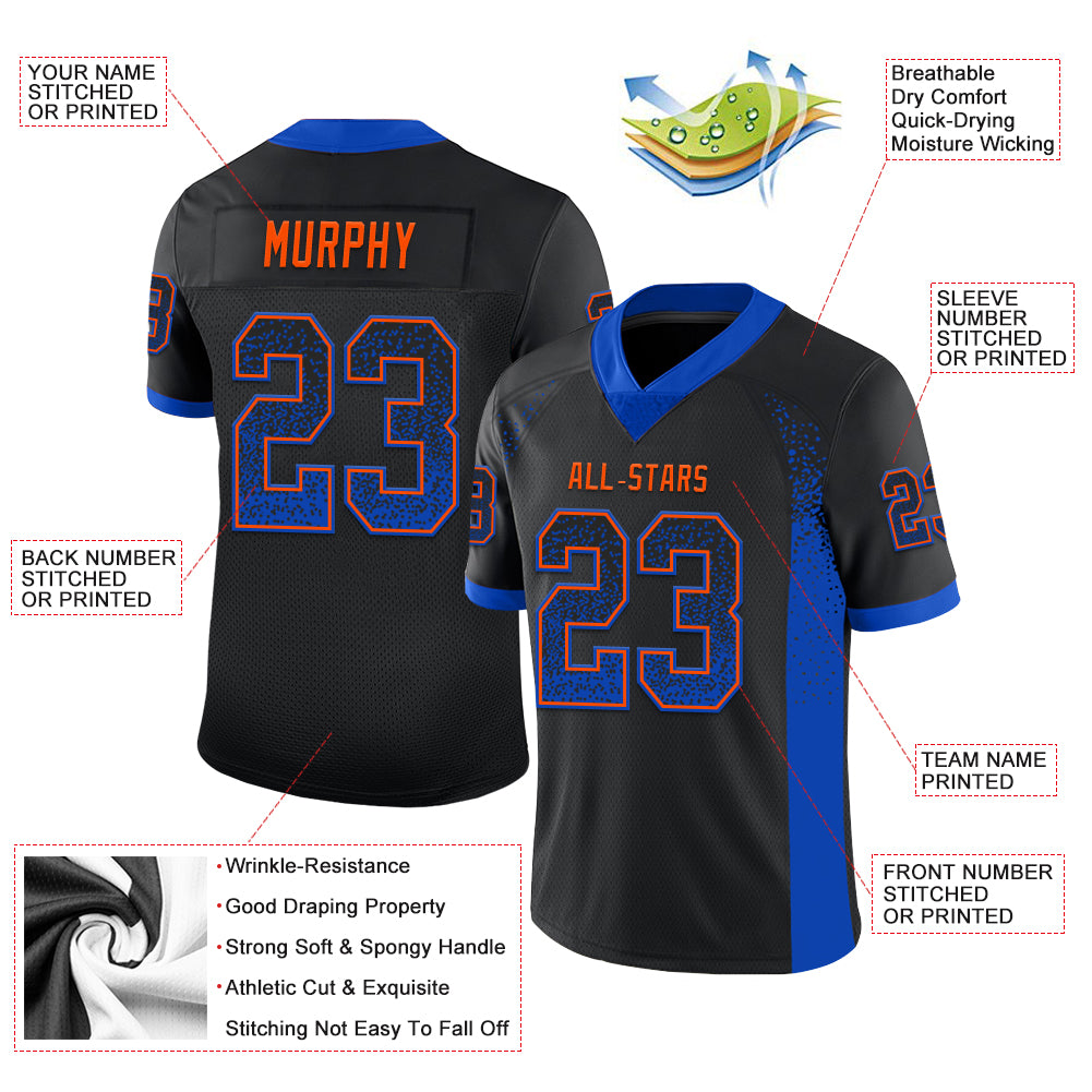 Custom Black Thunder Blue-Orange Drift Fashion Football Jersey