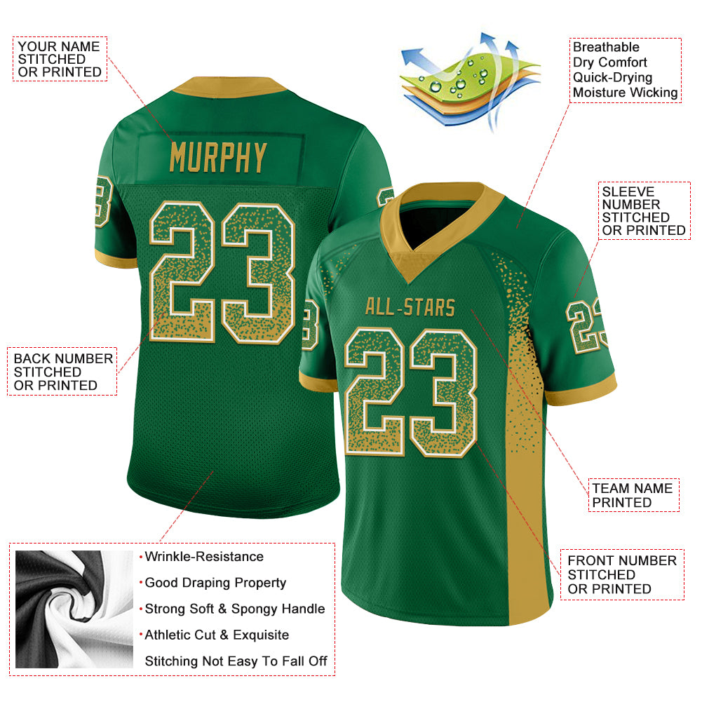 Custom Kelly Green Old Gold-White Drift Fashion Football Jersey