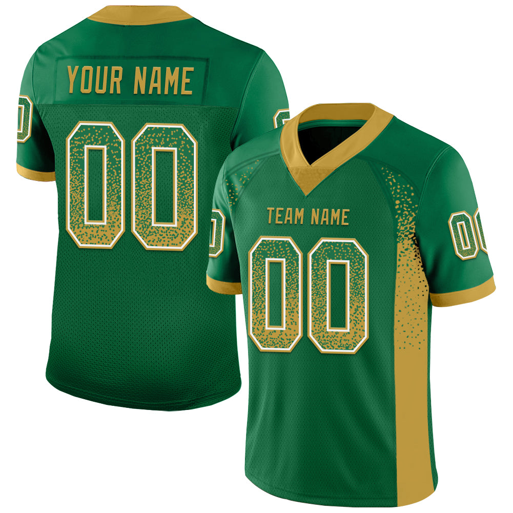 Custom Kelly Green Old Gold-White Drift Fashion Football Jersey