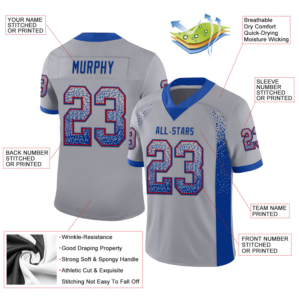 Custom Gray Royal-Red Drift Fashion Football Jersey