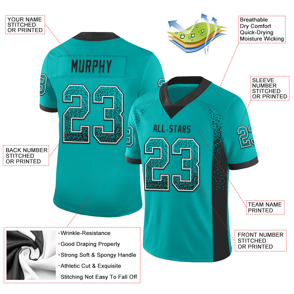 Custom Aqua Black-White Drift Fashion Football Jersey