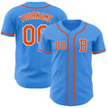 Custom Electric Blue Orange-White Authentic Baseball Jersey