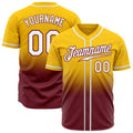 Custom Yellow White-Burgundy Authentic Fade Fashion Baseball Jersey