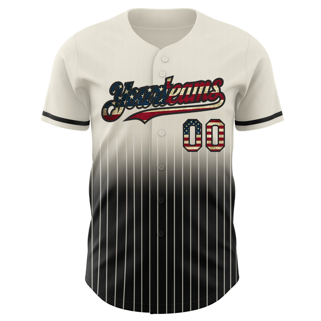 Custom Cream Pinstripe Vintage USA Flag-Black Authentic Fade Fashion Baseball Jersey