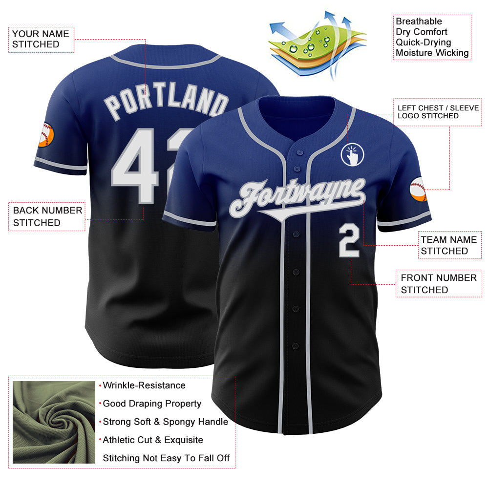 Custom Royal Black-Gray Authentic Fade Fashion Baseball Jersey