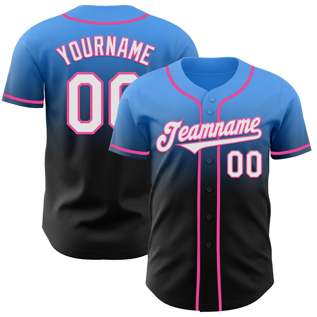 Custom Electric Blue Black-Pink Authentic Fade Fashion Baseball Jersey