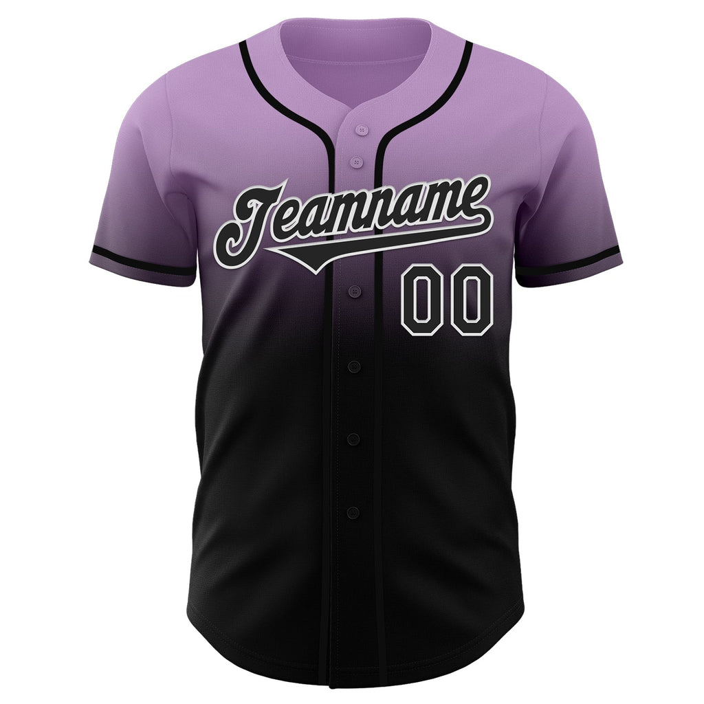 Custom Light Purple Black-White Authentic Fade Fashion Baseball Jersey