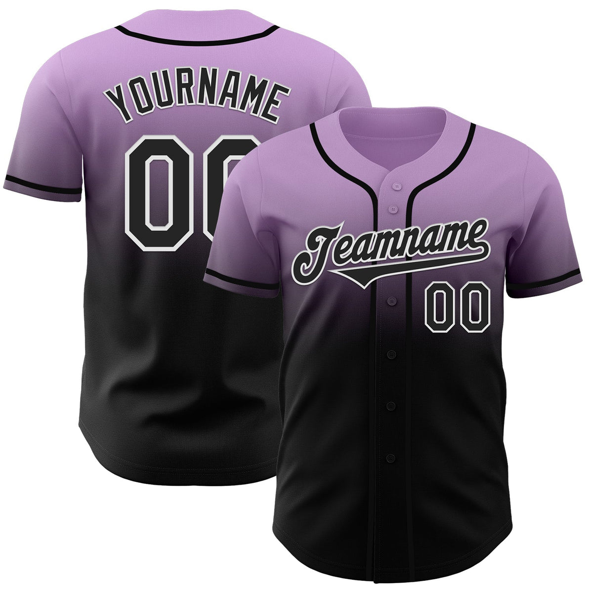 Custom Light Purple Black-White Authentic Fade Fashion Baseball Jersey