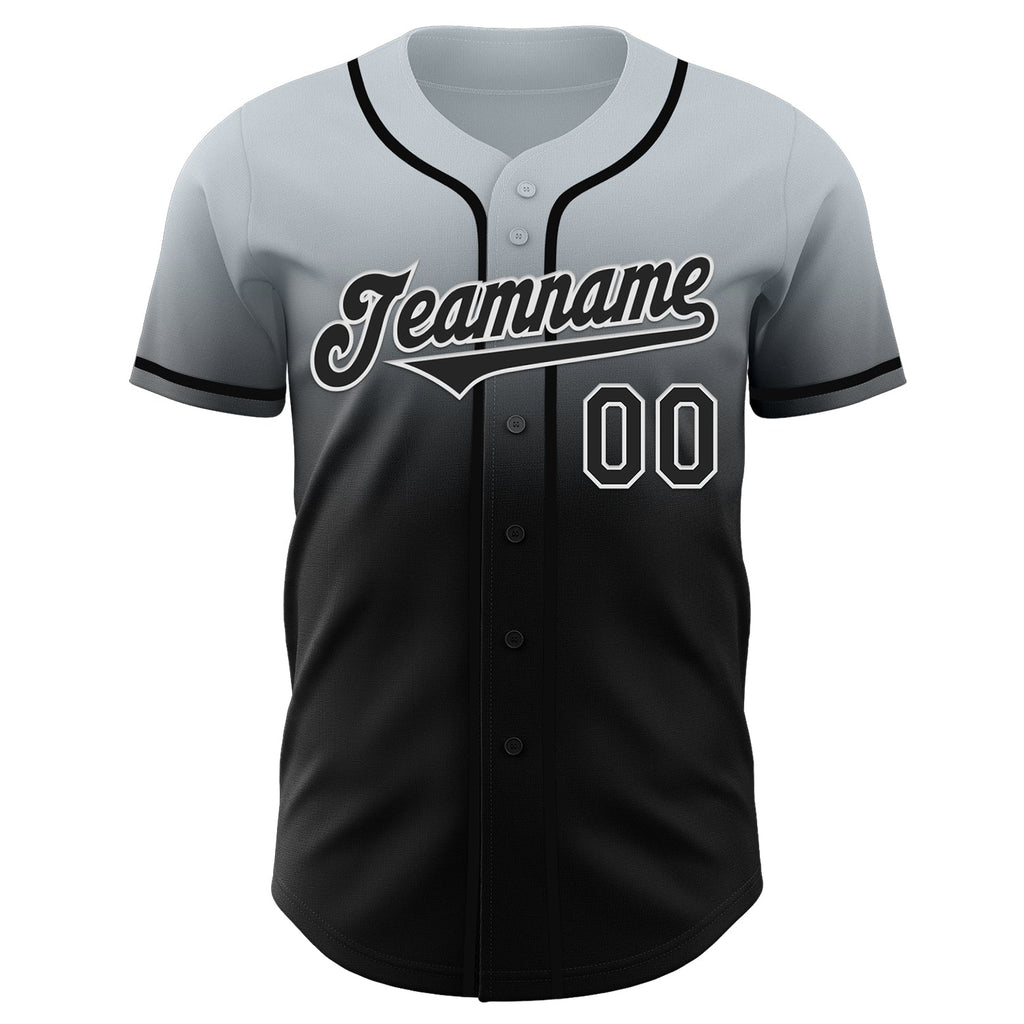 Custom Silver Black-White Authentic Fade Fashion Baseball Jersey
