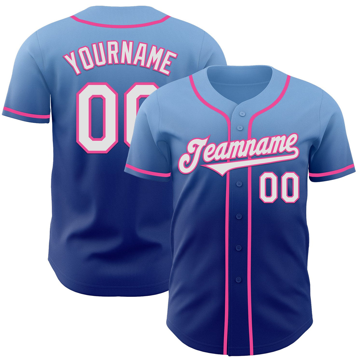 Custom Light Blue White Royal-Pink Authentic Fade Fashion Baseball Jersey