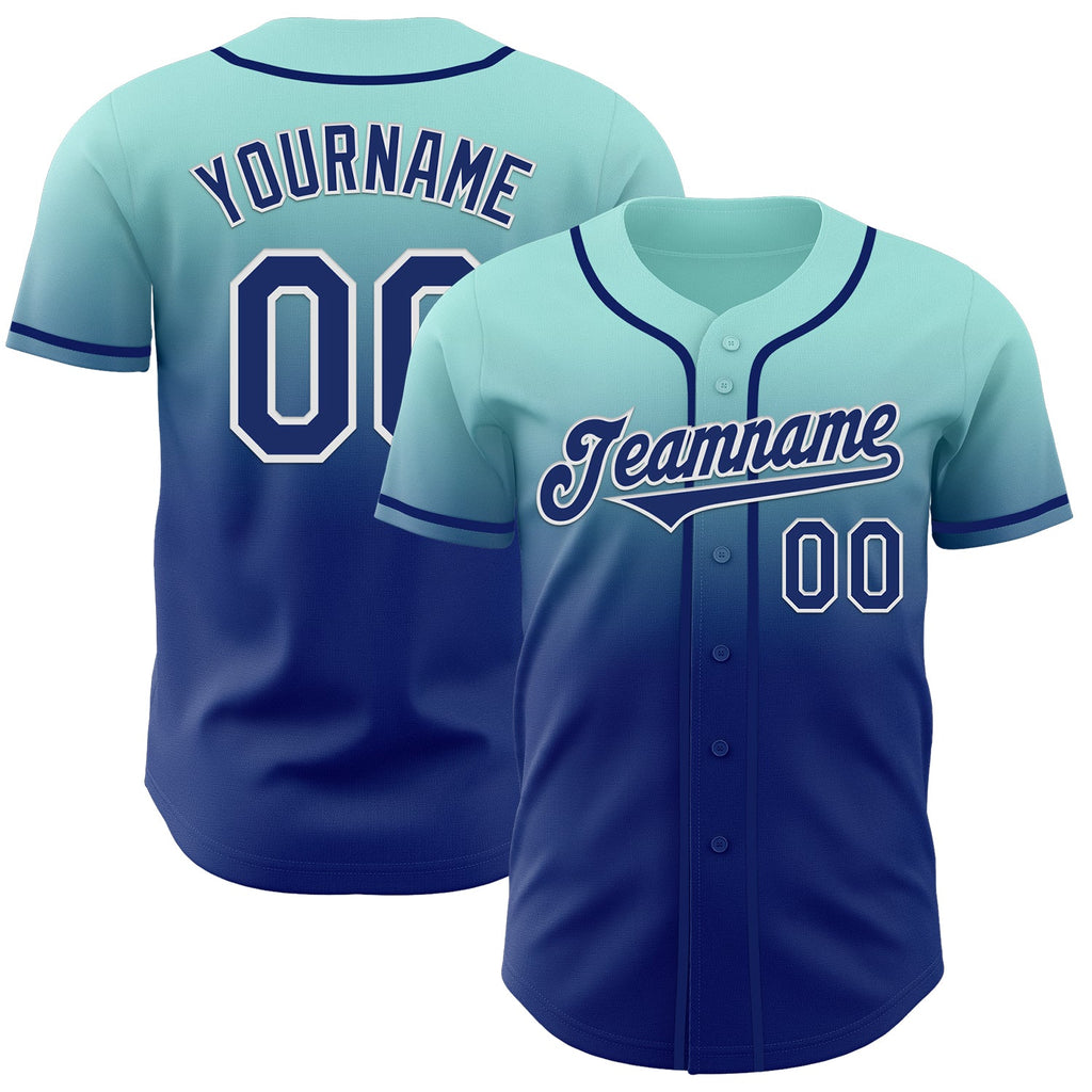 Custom Ice Blue Royal-White Authentic Fade Fashion Baseball Jersey