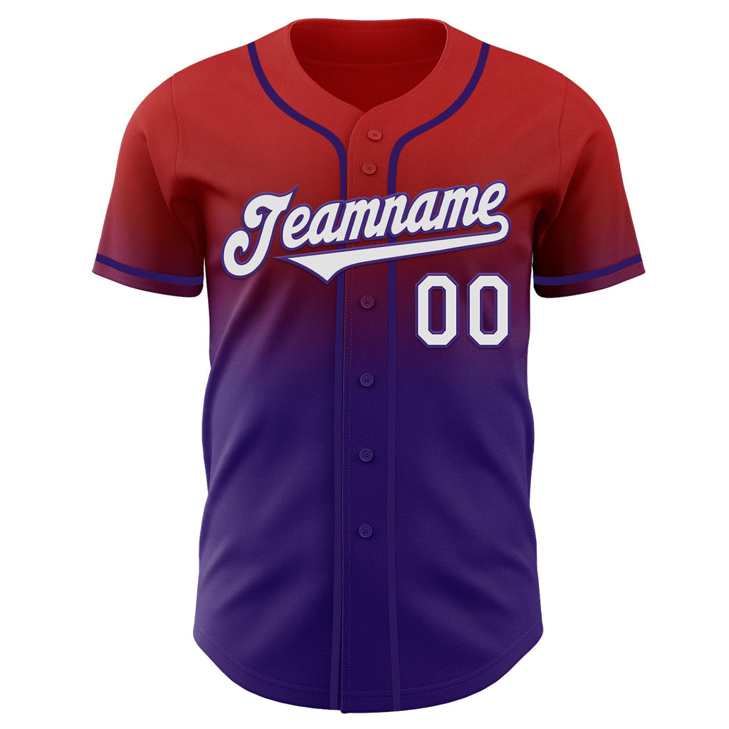 Custom Red White-Purple Authentic Fade Fashion Baseball Jersey