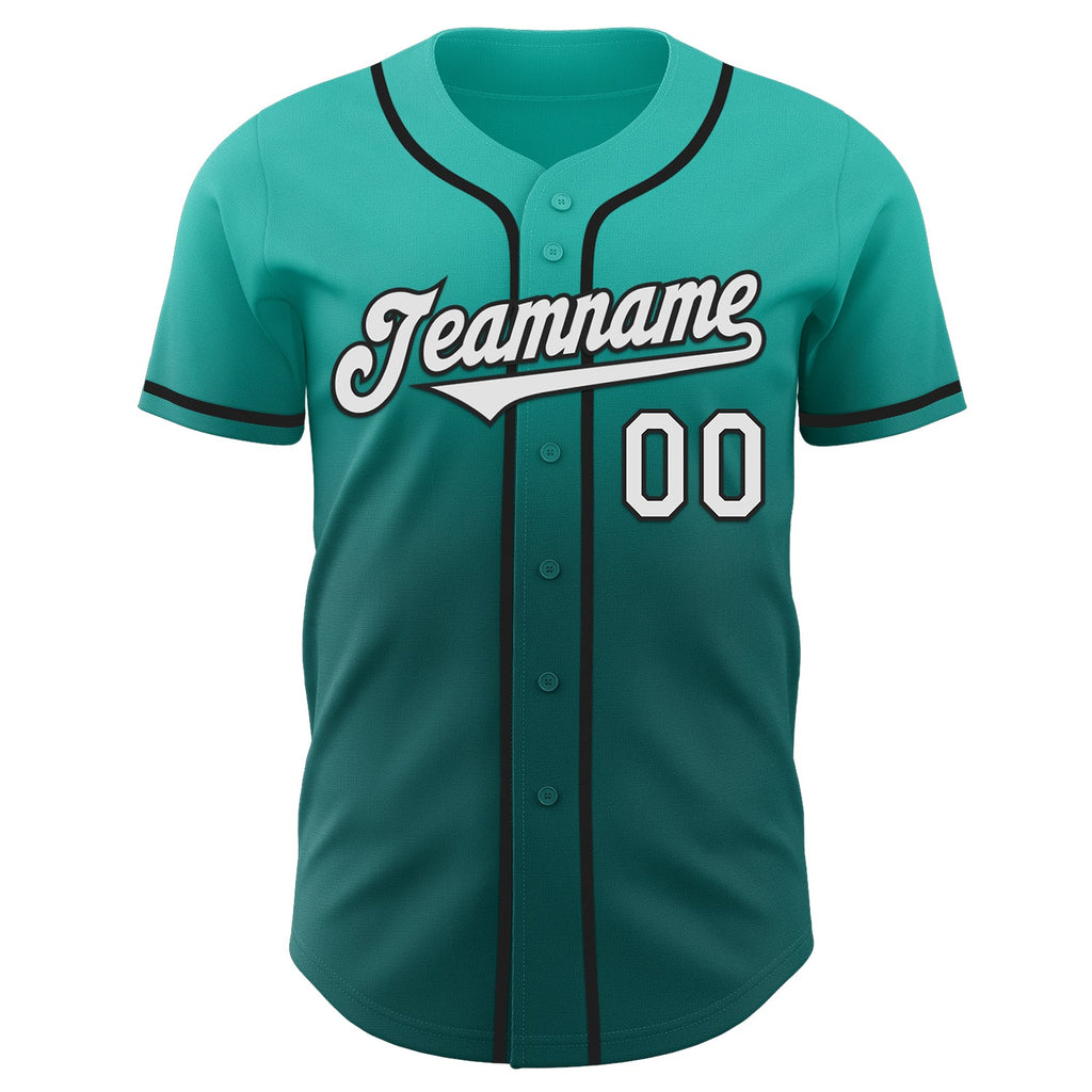Custom Aqua White Teal-Black Authentic Fade Fashion Baseball Jersey