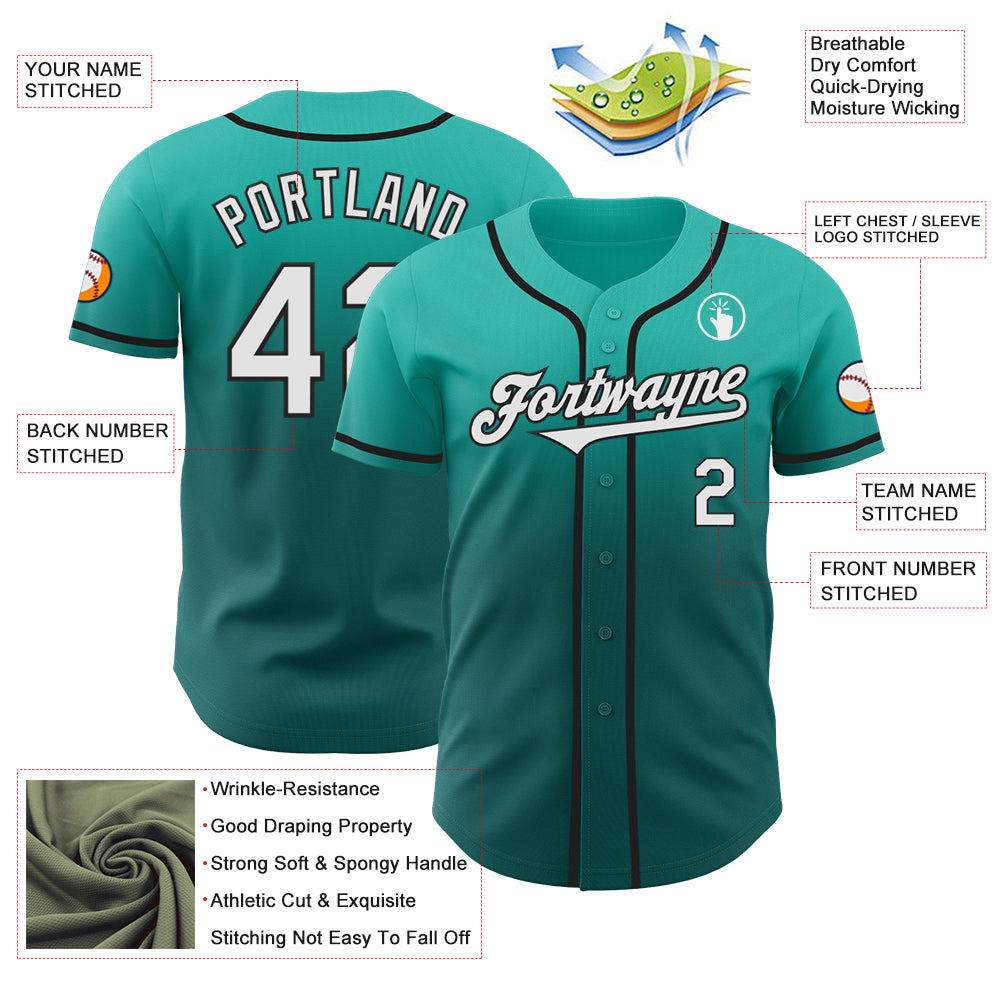 Custom Aqua White Teal-Black Authentic Fade Fashion Baseball Jersey