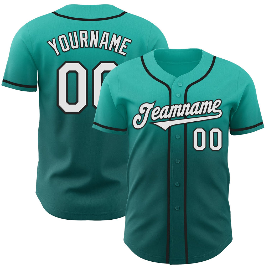 Custom Aqua White Teal-Black Authentic Fade Fashion Baseball Jersey
