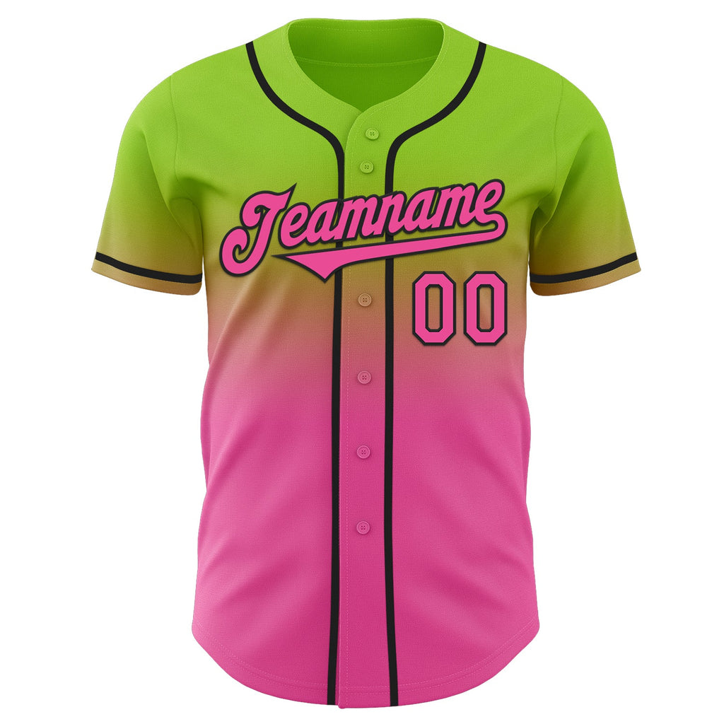 Custom Neon Green Pink-Black Authentic Fade Fashion Baseball Jersey