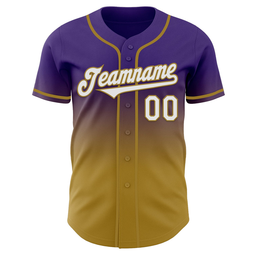 Custom Purple White-Old Gold Authentic Fade Fashion Baseball Jersey