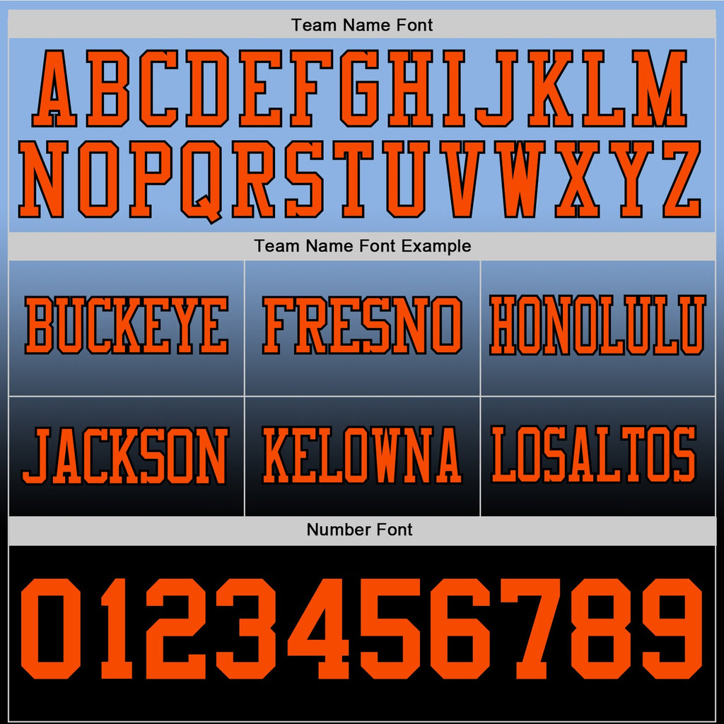 Custom Light Blue Orange-Black Authentic Fade Fashion Football Jersey