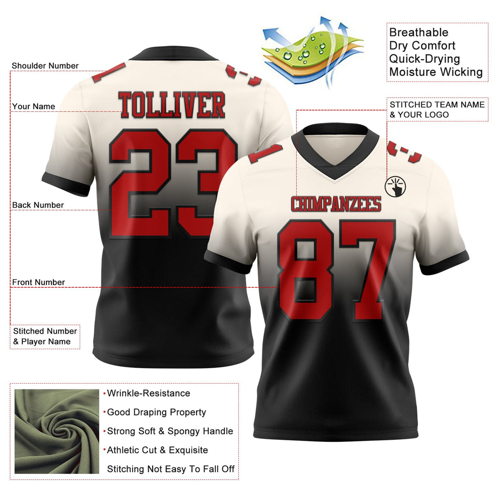 Custom Cream Red-Black Authentic Fade Fashion Football Jersey