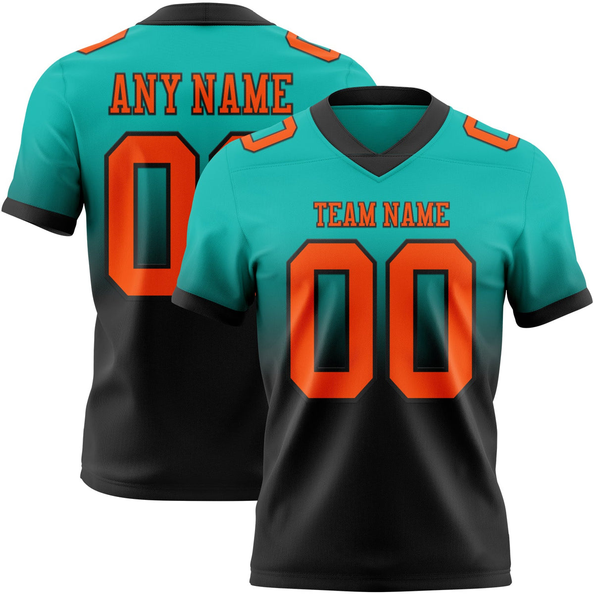 Custom Aqua Orange-Black Authentic Fade Fashion Football Jersey