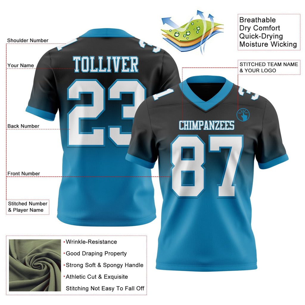 Custom Black White-Panther Blue Authentic Fade Fashion Football Jersey
