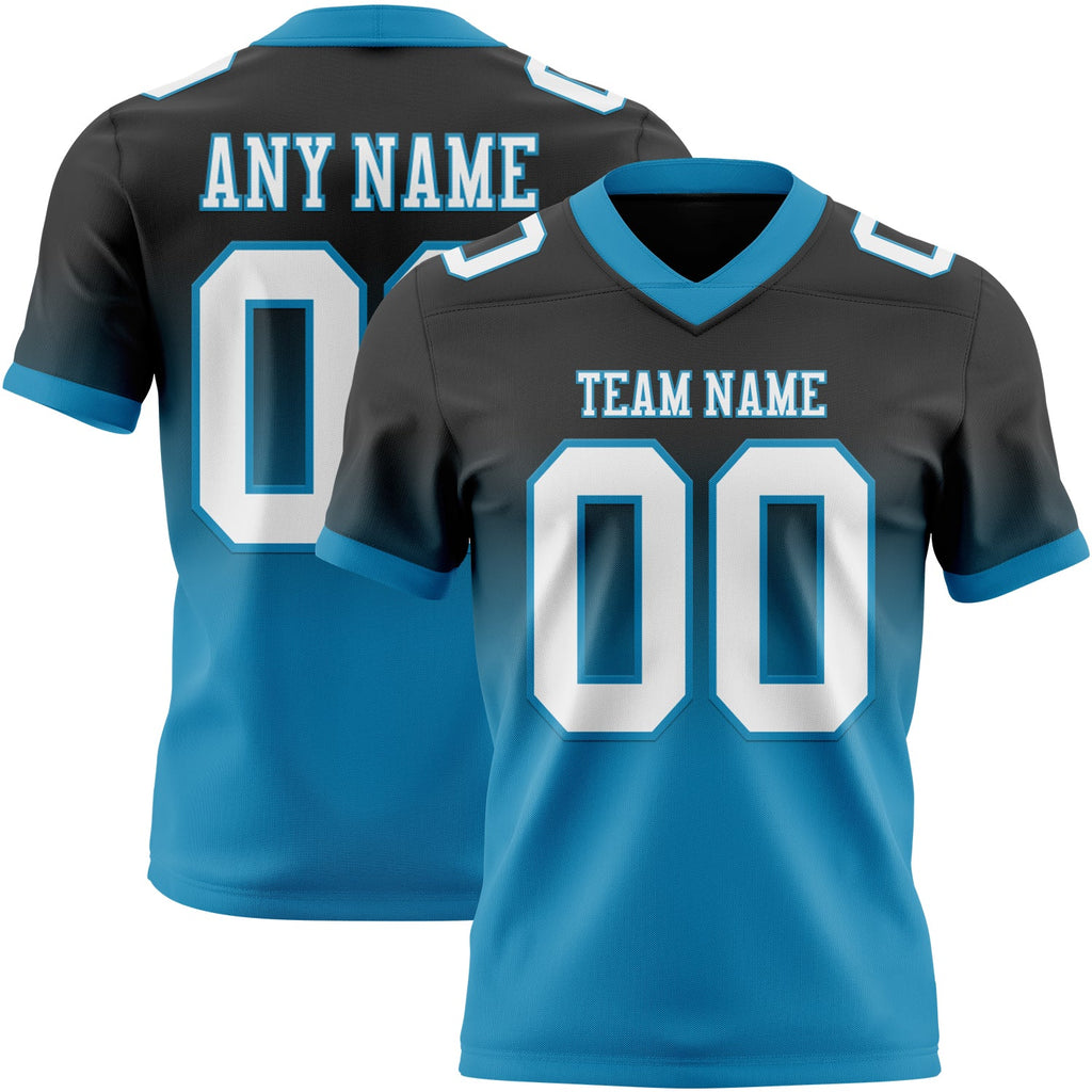 Custom Black White-Panther Blue Authentic Fade Fashion Football Jersey