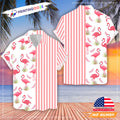 Flamingo Hawaiian Shirt, Pink Stripe Line Flamingo Beach Shirts
