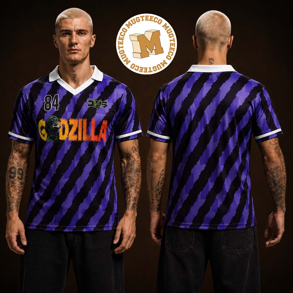 Godzilla 1984 Purple Black Striped Vintage Kaiju Unisex Football Jersey