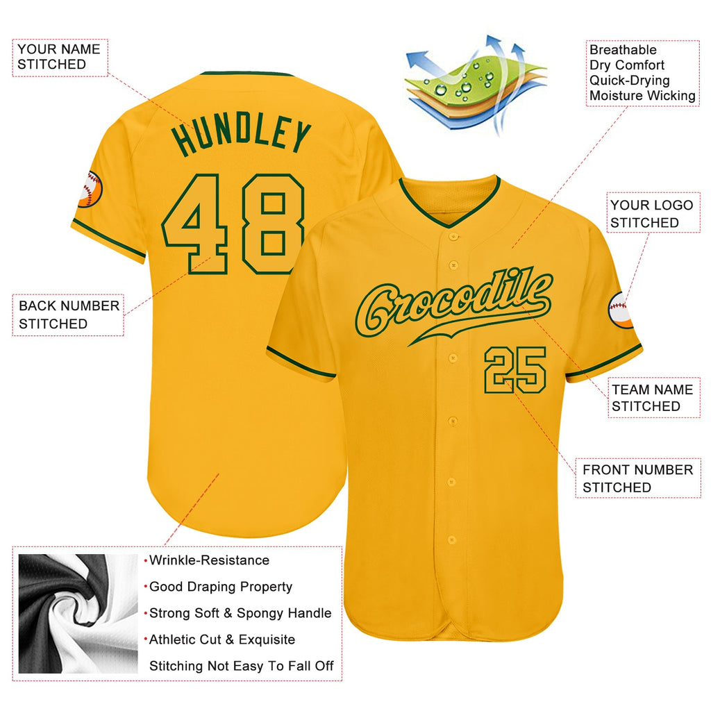 Custom Gold Gold-Green Authentic Baseball Jersey