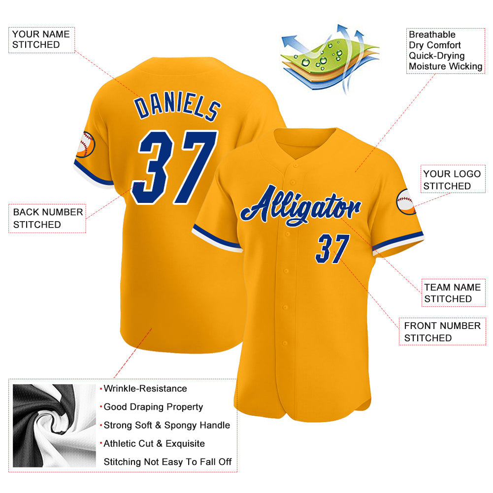 Custom Gold Royal-White Authentic Baseball Jersey