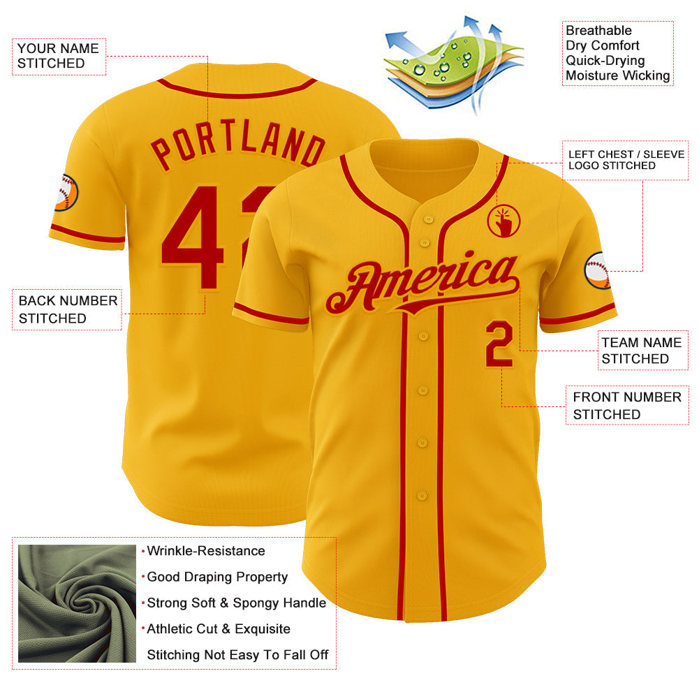 Custom Gold Red Authentic Baseball Jersey