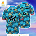 Miami Marlins Hawaiian Shirt Golden Palms Retreat Stylish Baseball Apparel