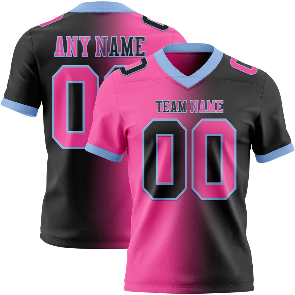Custom Black Pink-Light Blue Authentic Gradient Fashion Football Jersey