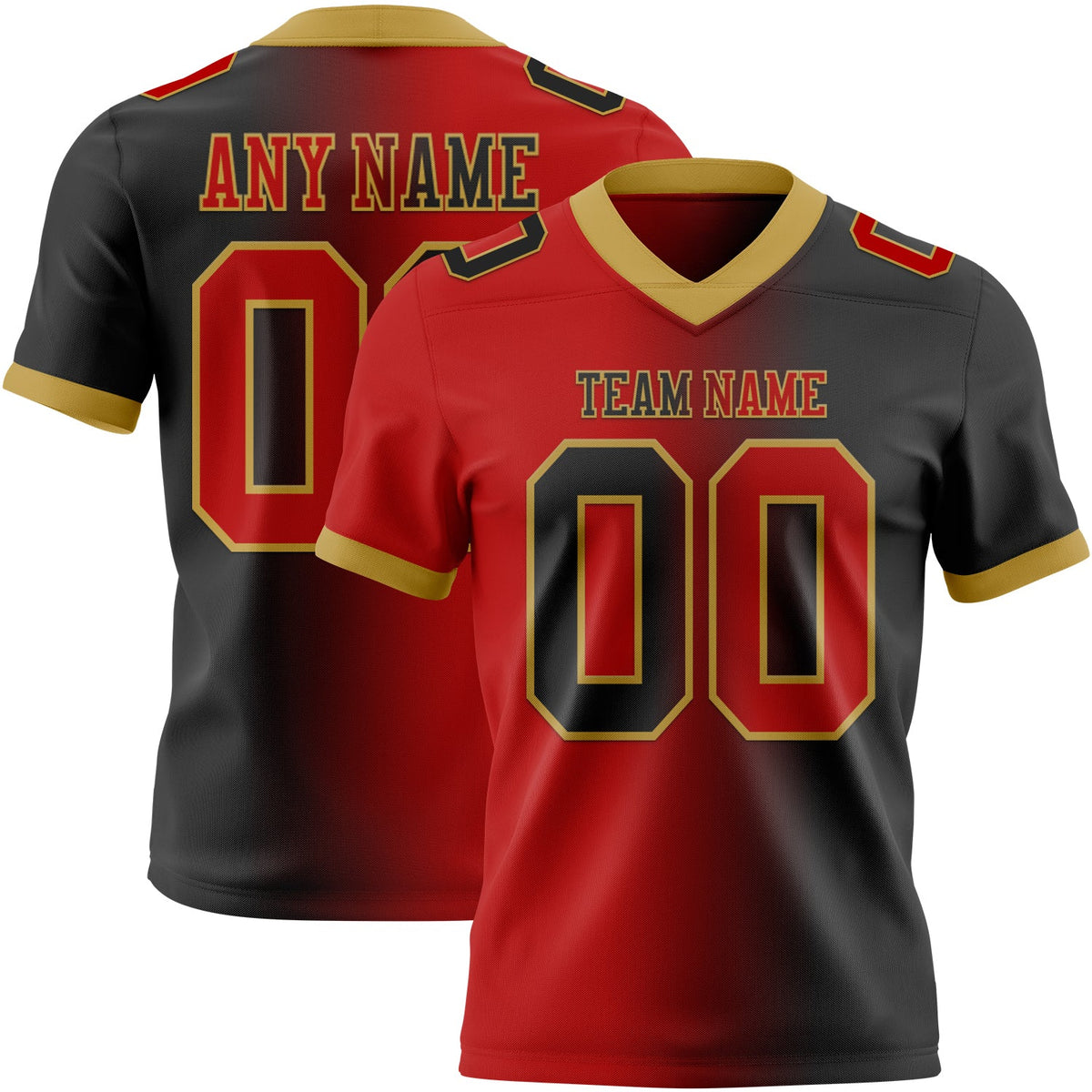 Custom Black Red-Old Gold Authentic Gradient Fashion Football Jersey