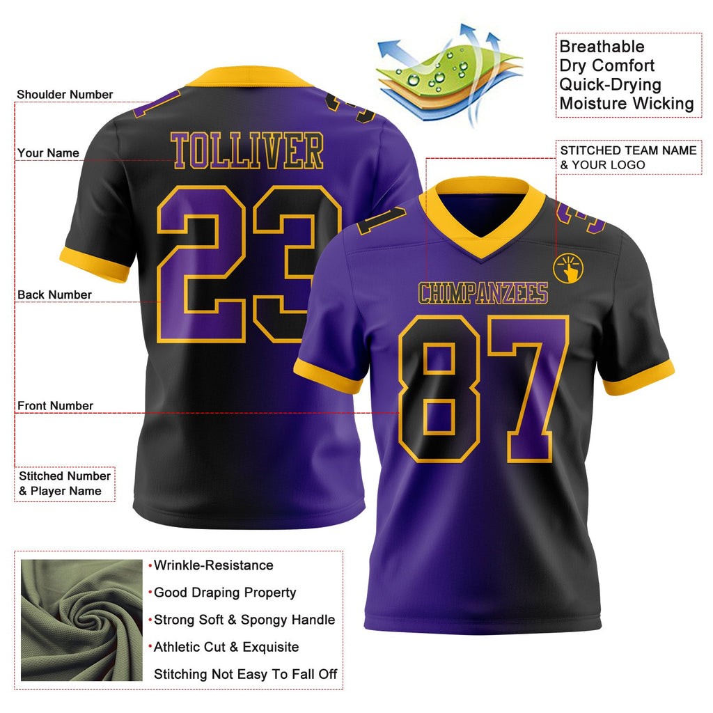 Custom Black Purple-Gold Authentic Gradient Fashion Football Jersey