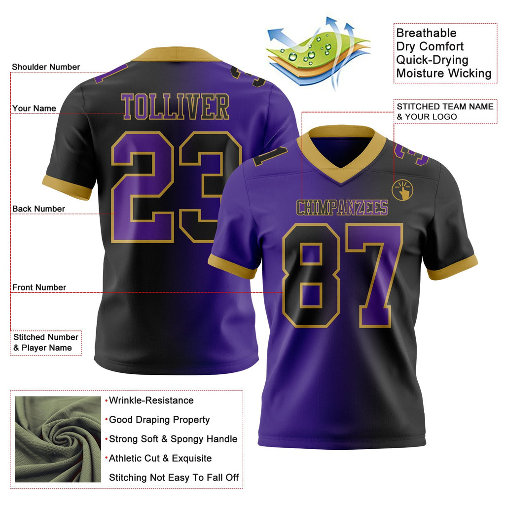 Custom Black Purple-Old Gold Authentic Gradient Fashion Football Jersey