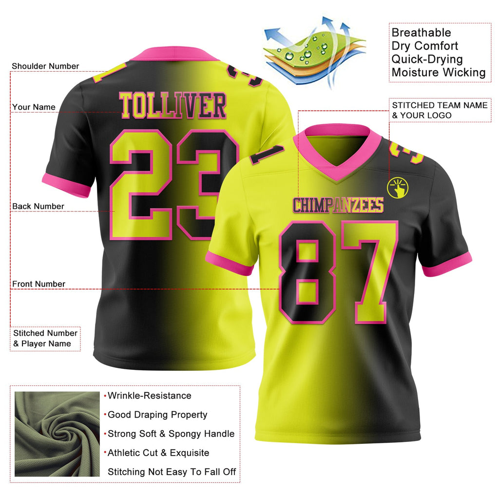 Custom Black Neon Yellow-Pink Authentic Gradient Fashion Football Jersey