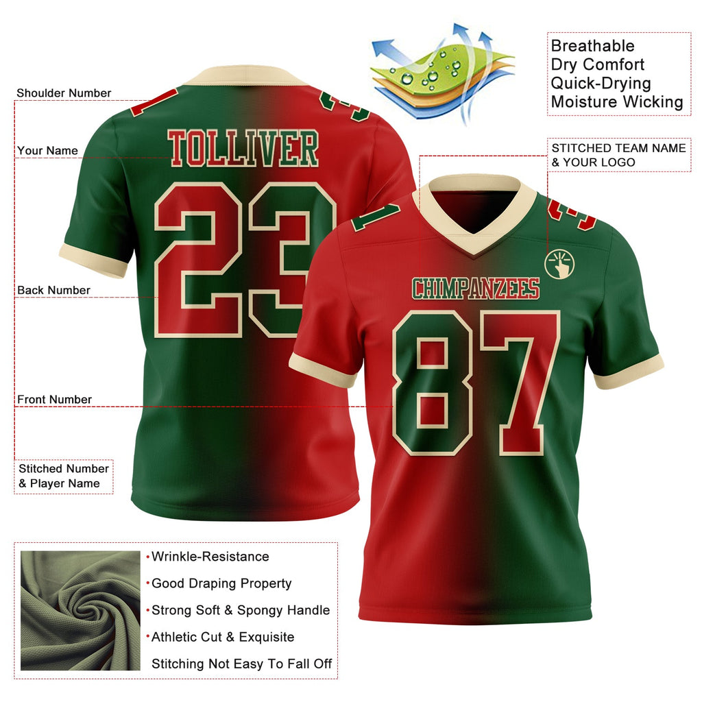 Custom Green Red-Cream Authentic Gradient Fashion Football Jersey