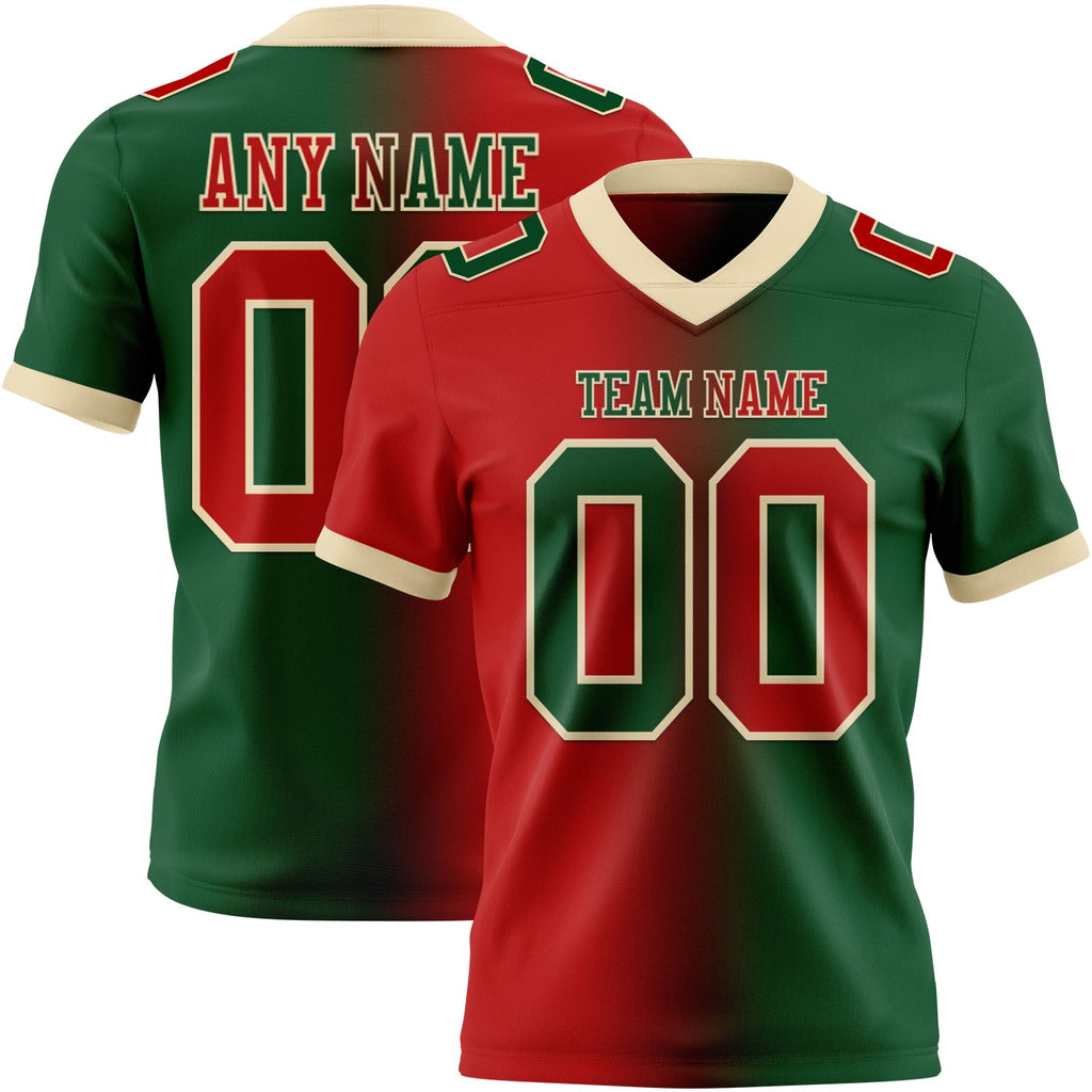 Custom Green Red-Cream Authentic Gradient Fashion Football Jersey