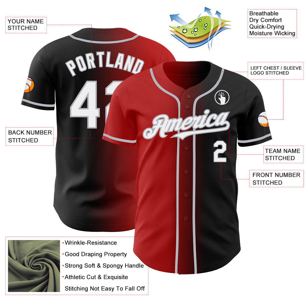 Custom Black White Red-Gray Authentic Gradient Fashion Baseball Jersey