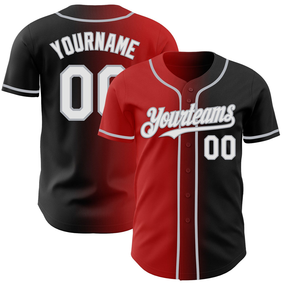 Custom Black White Red-Gray Authentic Gradient Fashion Baseball Jersey