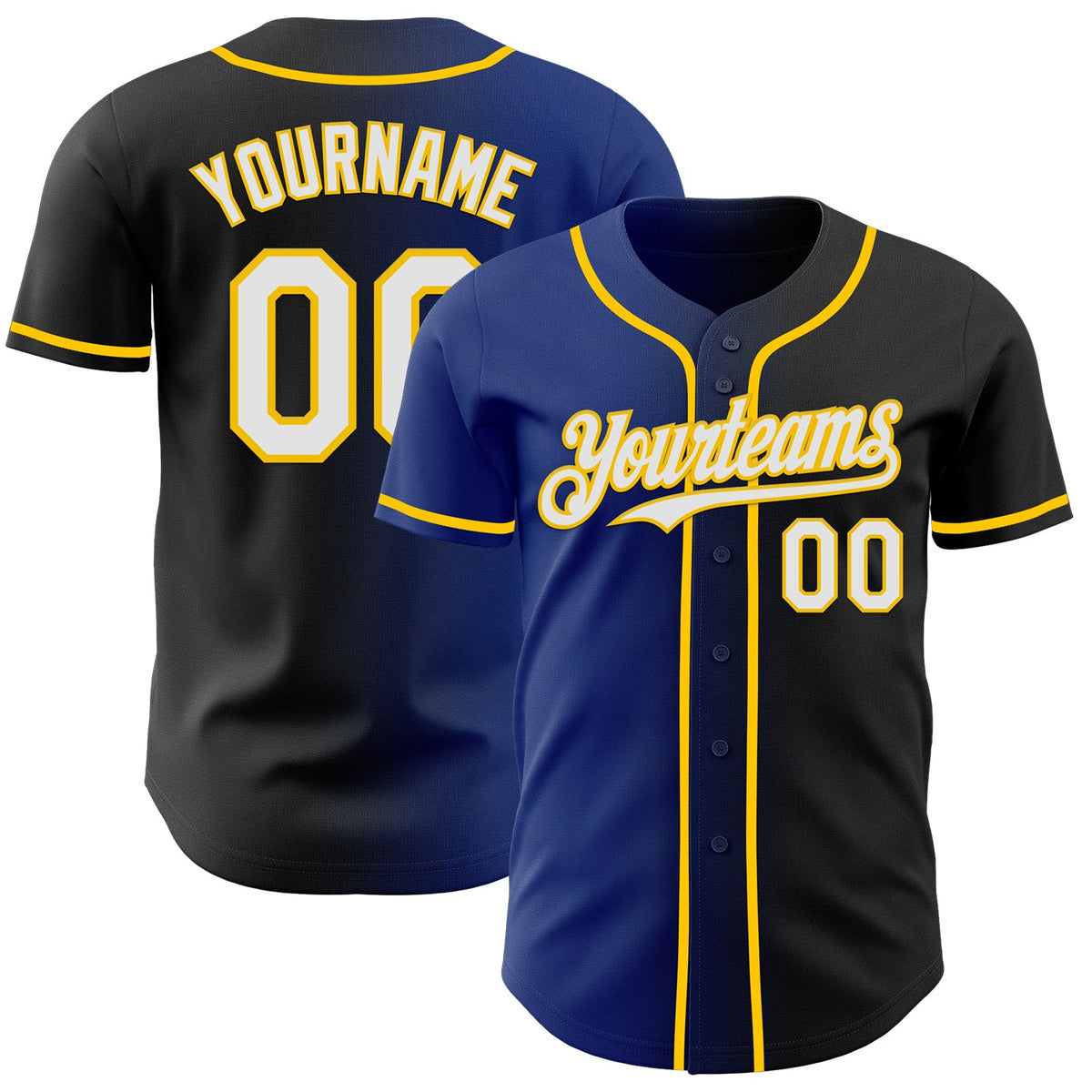 Custom Black White Royal-Yellow Authentic Gradient Fashion Baseball Jersey