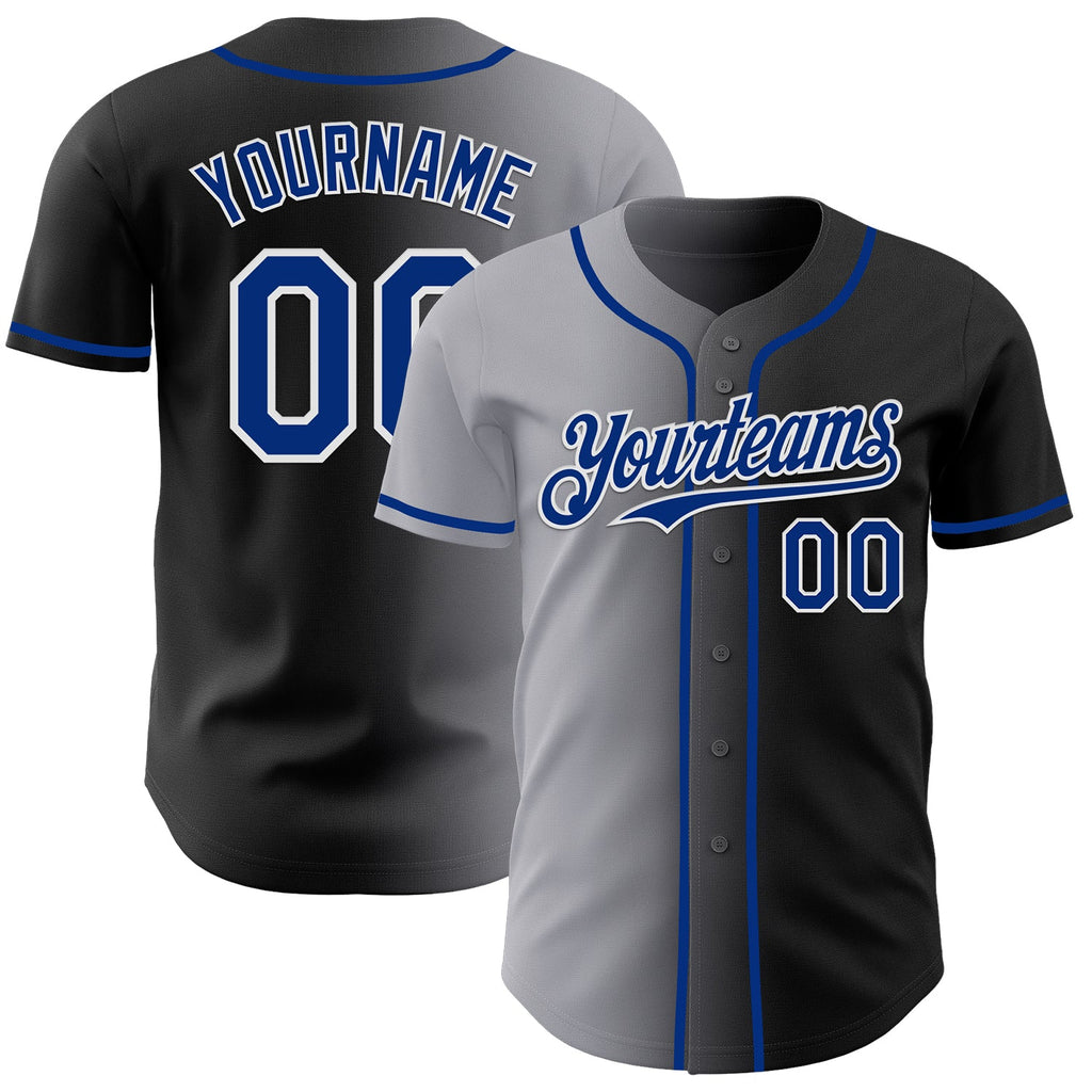 Custom Black Royal Gray-White Authentic Gradient Fashion Baseball Jersey